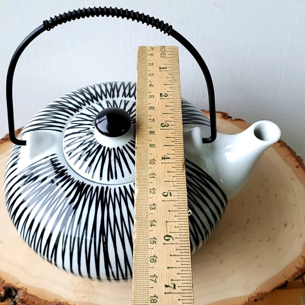 Akina Black and White Modern Handpainted Porcelain Teapot Pier One